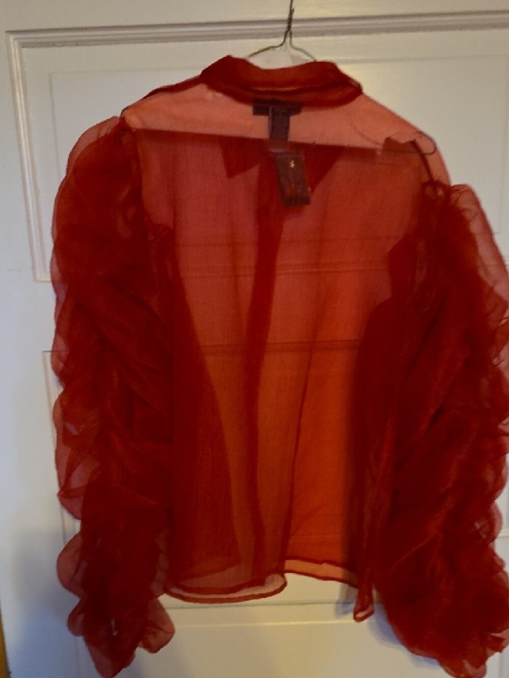 Ashley Stewart Vibrant Red Sheer Blouse - Picture 5 of 7